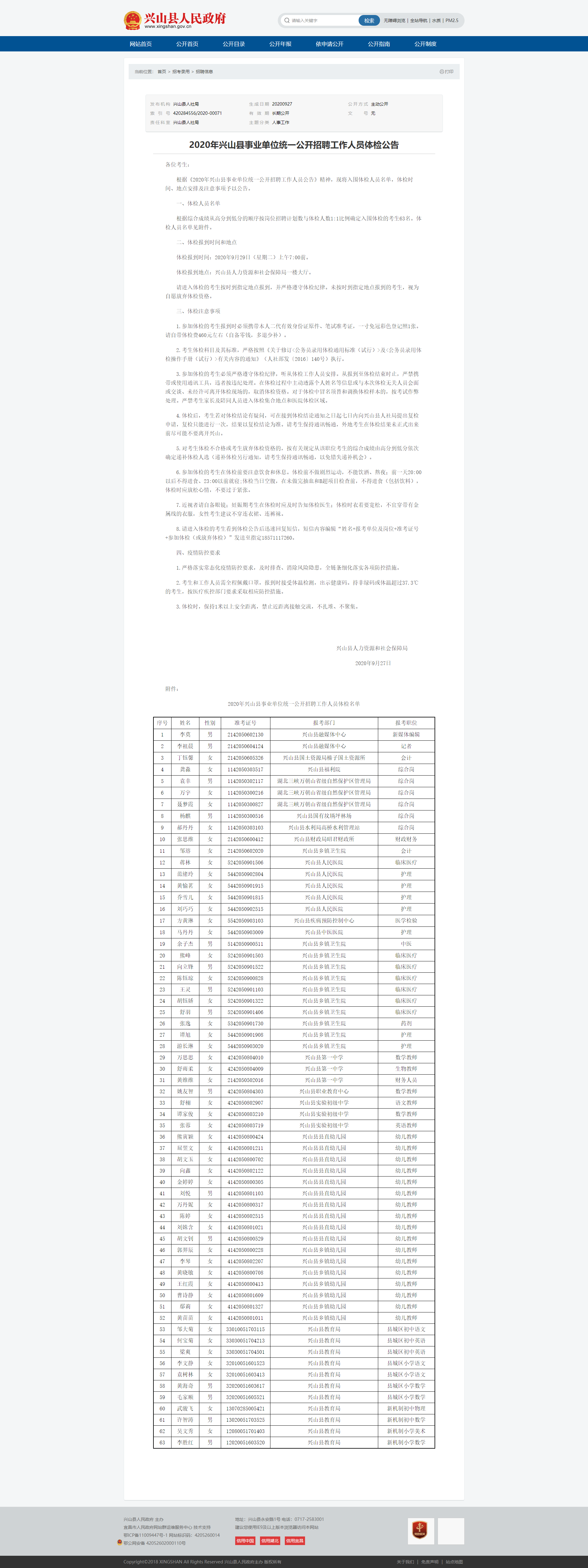 2020年兴山县事业单位统一公开招聘工作人员体检公告——人社局.png